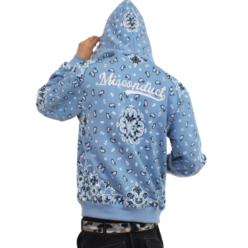 Express Your Unique Style: G-13 Baby Blue Paisley Zip-Up Hoodie 